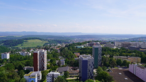 Ausblick, Dachterrasse, Tübingen, Blickrichtung Südwesten, Studierendendorf, Hochhaus