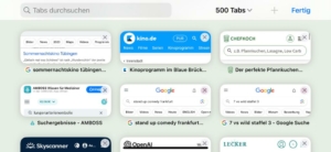IPhone Tabgruppe mit 500 Tabs offen, Screenshot